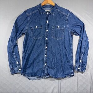 Outerknown Shirt Mens Large Blue Organic Cotton Denim Button Front USA Casual
